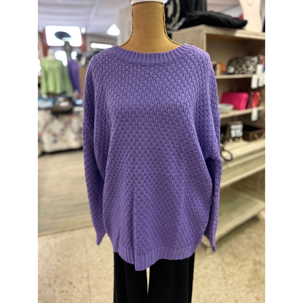 Vine & Love Purple Textured Knit Crew Neck Long Sleeve Sweater NEW Size L